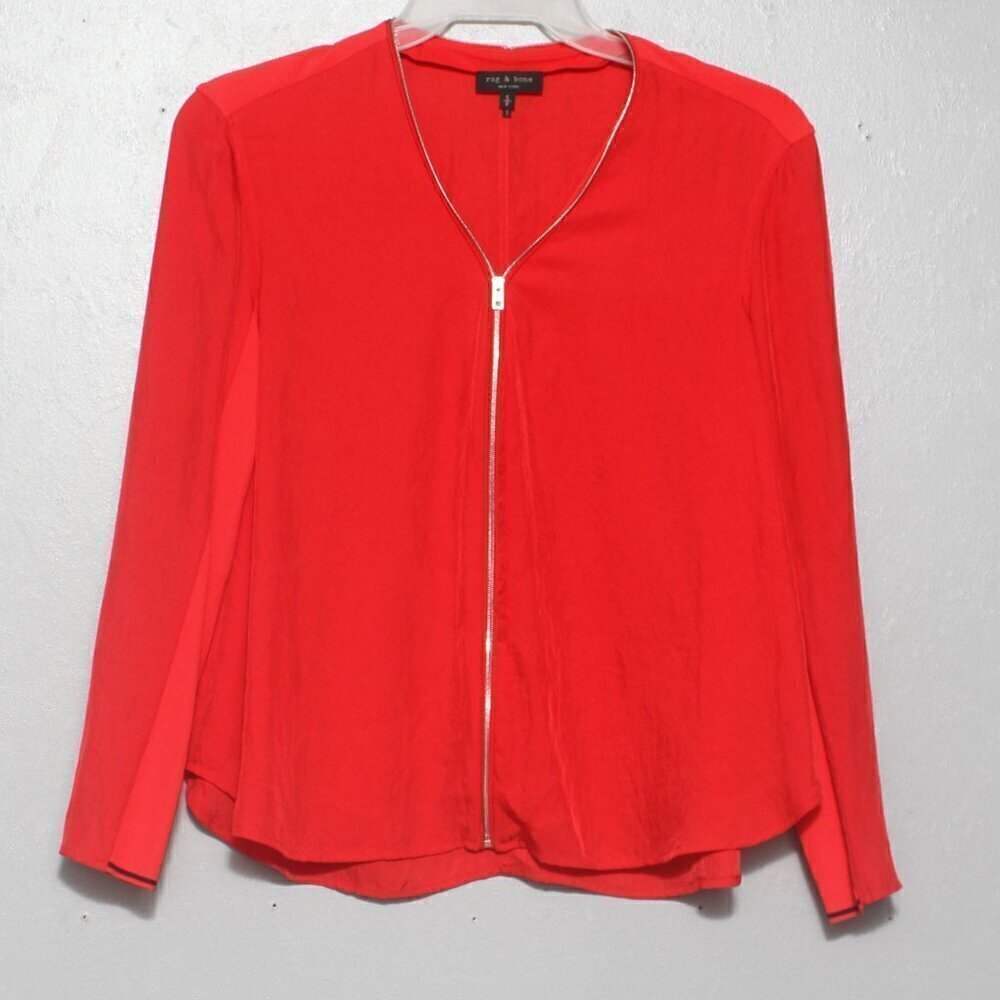 Rag and bone Vanessa triacetate red zip long sleeve blouse